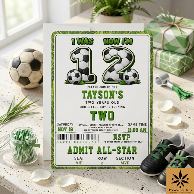 Convites Eu Era 1 Agora Eu Sou 2 Futebol – Aniversário de 2 (I Was 1 Now I’m 2 Soccer – All-Star 2nd Birthday Invitation)