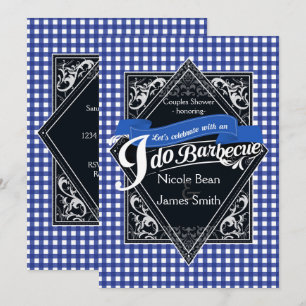 Convites EU FAÇO CHURRASCO BBQ Azul Branco Xadrez Engajamen