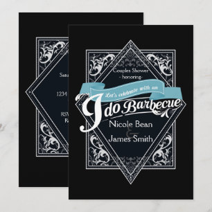 Convites EU FAÇO CHURRASCO BBQ Elegante Noivado Preto e Bra