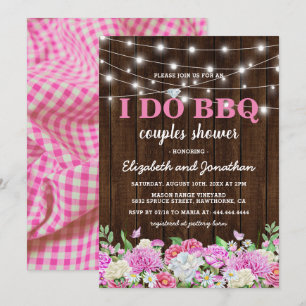 Convites Eu faço churrasco Casal Shower   Floral Rosa Rústi