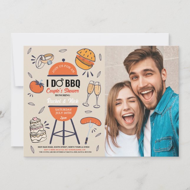 Convites Eu Faço Churrasco Foto de Chuveiro de Casais no Ja (Frente)
