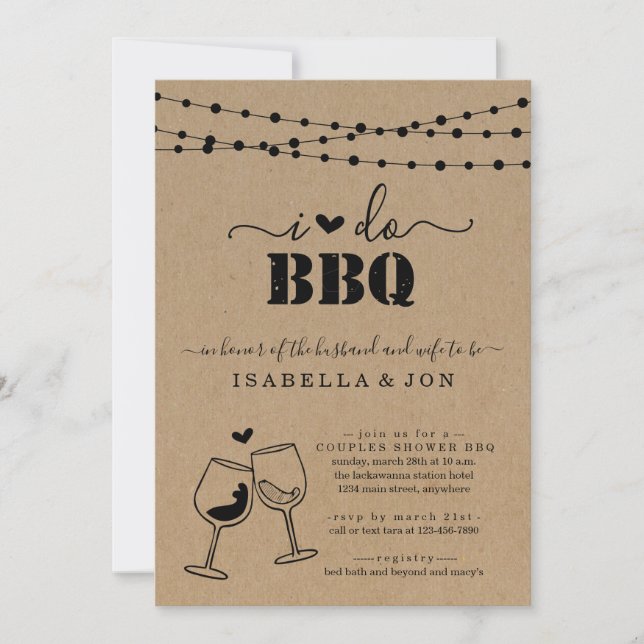 Convites Eu faço Noivado de Chá de Casal de Vinho de CHURRA (Frente)