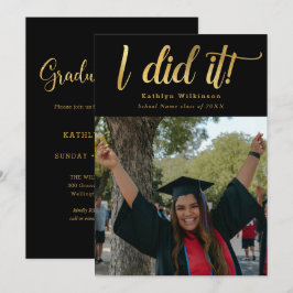 Convites Eu Fiz Isso Dourado Bold Script Divertido Graduaçã