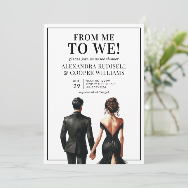 Convites EU PARA NÓS | Chá de panela Casal preto e branco (Em pé/Frente)