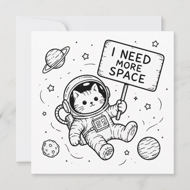 Convites Eu Preciso de Mais Espaço Gato Astronauta Engraçad (Frente)