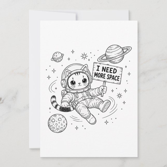 Convites Eu Preciso de Mais Espaço Gato Astronauta Engraçad (Frente)