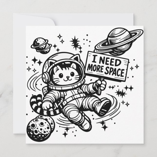 Convites Eu Preciso de Mais Espaço Gato Astronauta Engraçad (Frente)