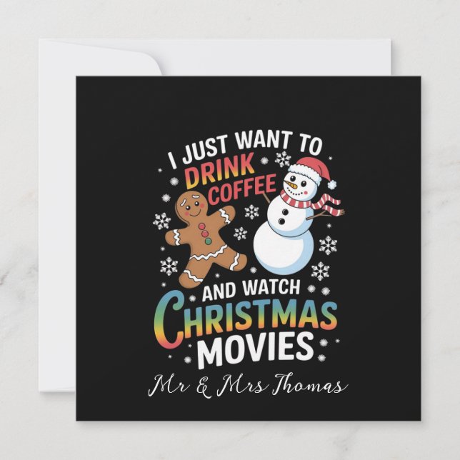 Convites Eu só quero beber café assistindo filmes de Natal (Frente)