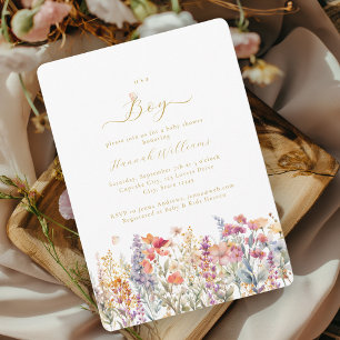 Convites Eu sou um menino! Moderno, Flor Selvagem, Chá de f