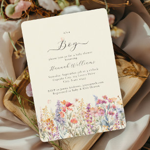 Convites Eu sou um menino! Moderno, Flor Selvagem, Chá de f