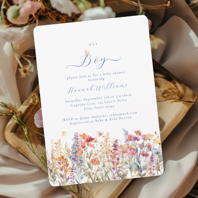 Convites Eu sou um menino! Moderno, Flor Selvagem, Chá de f (Criador carregado)