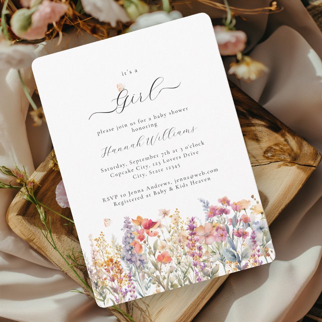 Convites Eu sou uma garota! Moderno, Flor Selvagem, Chá de  (Criador carregado)