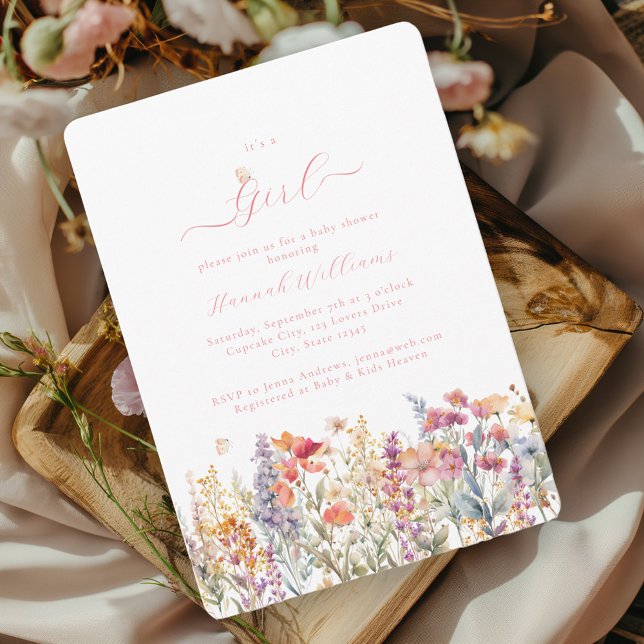 Convites Eu sou uma garota! Moderno, Flor Selvagem, Chá de  (Criador carregado)