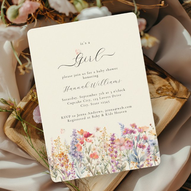 Convites Eu sou uma garota! Moderno, Flor Selvagem, Chá de  (Criador carregado)