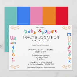 Convites Eu te amo ao Chá de fraldas da lua e do Casal tras