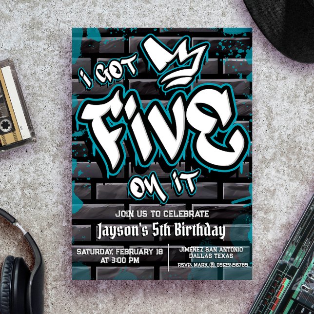 Convites Eu tenho cinco... 5 de aniversário (I Got Five on it - Boy 5th Birthday Invitation)