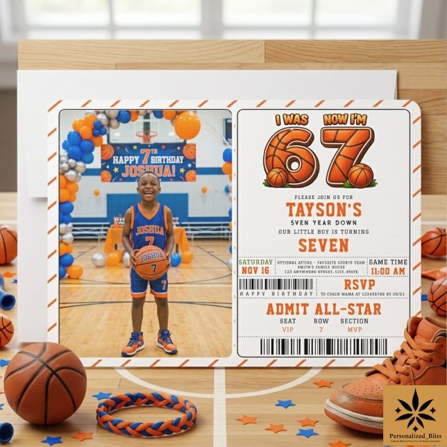Convites Eu tinha 6 anos, agora eu tenho 7 Basquete Anivers (I Was 6, Now I’m 7 Basketball Birthday – All-Star Invitation
)