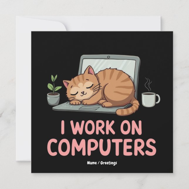 Convites Eu Trabalho Em Computadores Gatos Engraçados Compu (Frente)