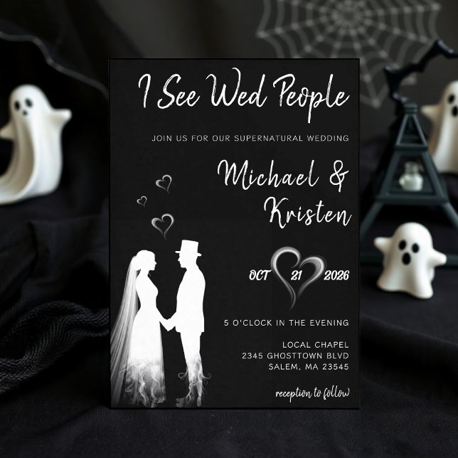 Convites Eu Vejo Pessoas Casadas Gótico Fantasma Casamento  (I See Wed People Gothic Ghost Halloween Wedding Invitation
)