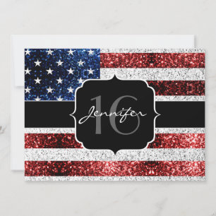 Convites EUA bandeira vermelho azul brilho brilho branco do