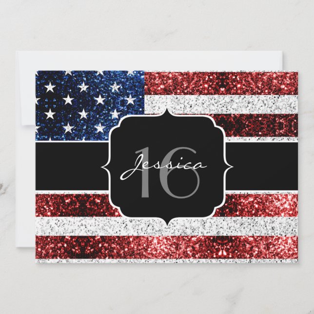 Convites EUA bandeira vermelho azul brilho brilho branco do (Frente)