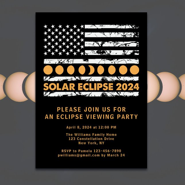 Convites EUA Sinalizador Total de Eclipse Solar 4/8/24 Part (Personalize with details of your event)