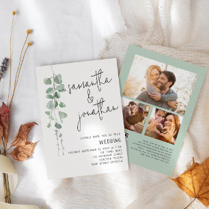 Convites Eucalipto 3 Fotos Moderno Código QR Casamento