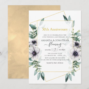 Convites Eucalipto Anêmona Geométrico 50º Aniversário