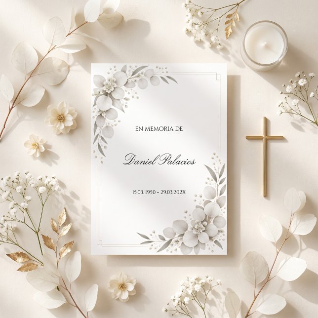 Convites Eucalipto Branco Espanhol Funeral (Criador carregado)
