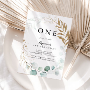 Convites Eucalipto Dourado Festa de aniversário Floral de P