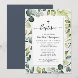 Convites Eucalipto Elegante Com Batismo Verde