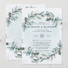 Convites Eucalipto em tons de azul poeirento para Casamento