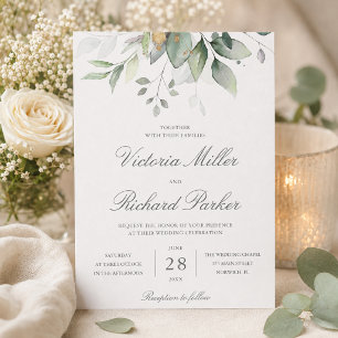 Convites Eucalipto Folhagem Dourada Elegante Casamento