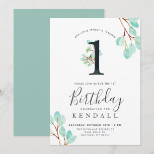 Convites Eucalipto fresco   Greenery Themed primeiro aniver