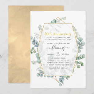Convites Eucalipto Geométrico 50º Aniversário de Casamento