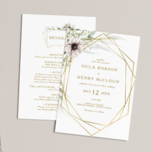 Convites Eucalipto Geométrico Dourado Tudo Em Um Invento D