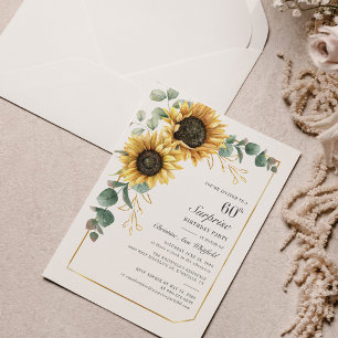 Convites Eucalipto Girassol Floral Script 60º Aniversário