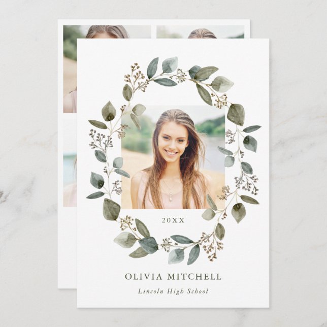 Convites Eucalipto| Graduação em Grade de Fotografias Múlti (Frente/Verso)