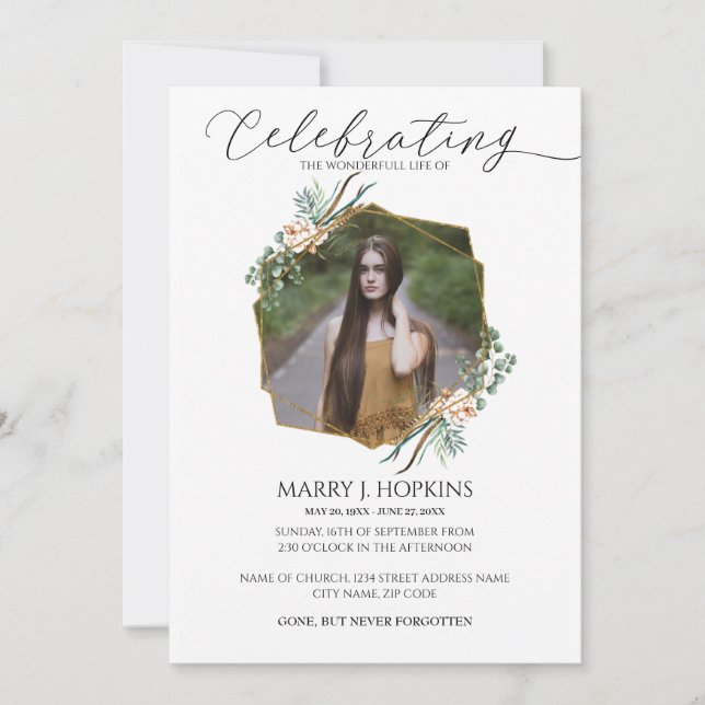Convites Eucalipto Greenery Foto Celebração da Vida (Frente)