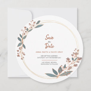 Convites Eucalipto Moderno Floral Circular Salve a Data