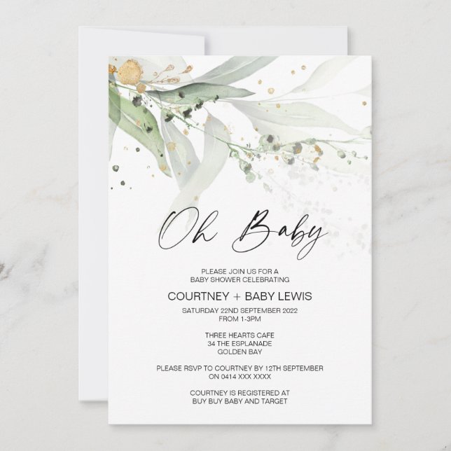 Convites Eucalipto Neutro Sexo Chá de fraldas (Frente)