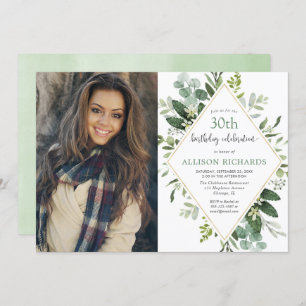 Convites Eucalipto ouro em qualquer idade, foto de aniversá