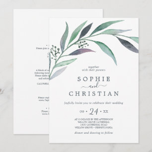 Convites Eucalipto roxo e verde todo em um que Wedding