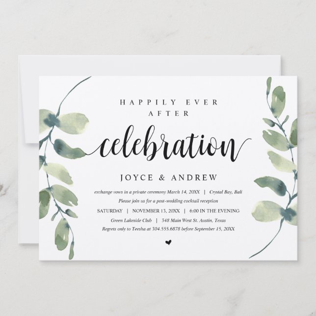 Convites Eucalipto Rústico, Celebração de Casamento Fugitiv (Frente)