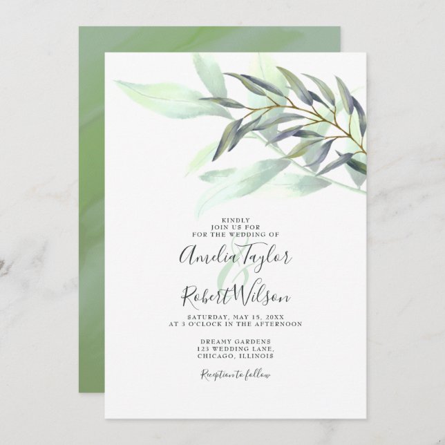 Convites Eucalipto Verde (Frente/Verso)