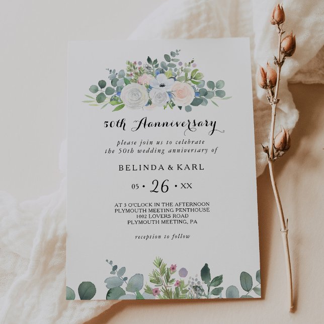 Convites Eucalipto Verde 50º Aniversário de Casamento (Criador carregado)