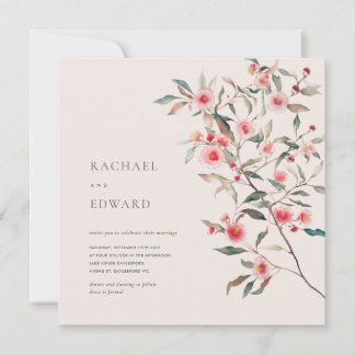 Convites Eucalipto Verde e Florais Rosa Casamento