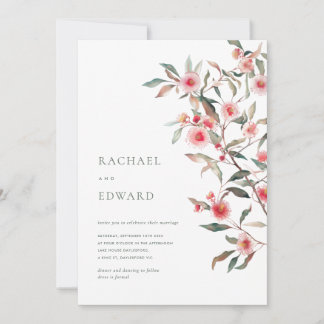 Convites Eucalipto Verde e Florais Rosa Casamento