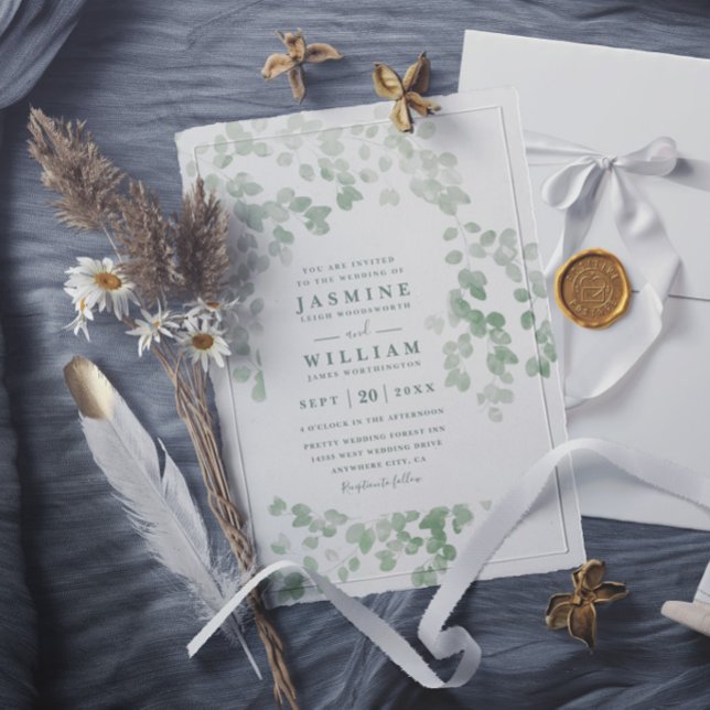 Convites Eucalipto Verde Rústico Casamento Moderno Elegante (Criador carregado)