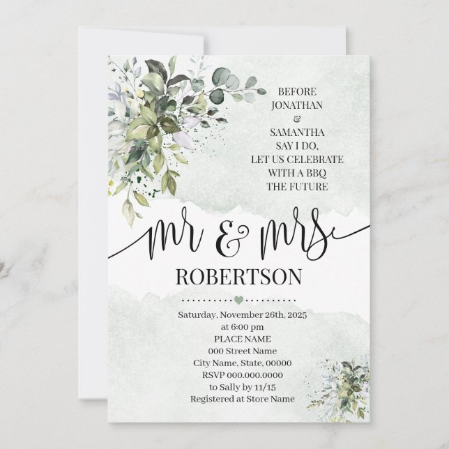 Convites Eucalipto verde suculento antes que eu faça chá (Frente)